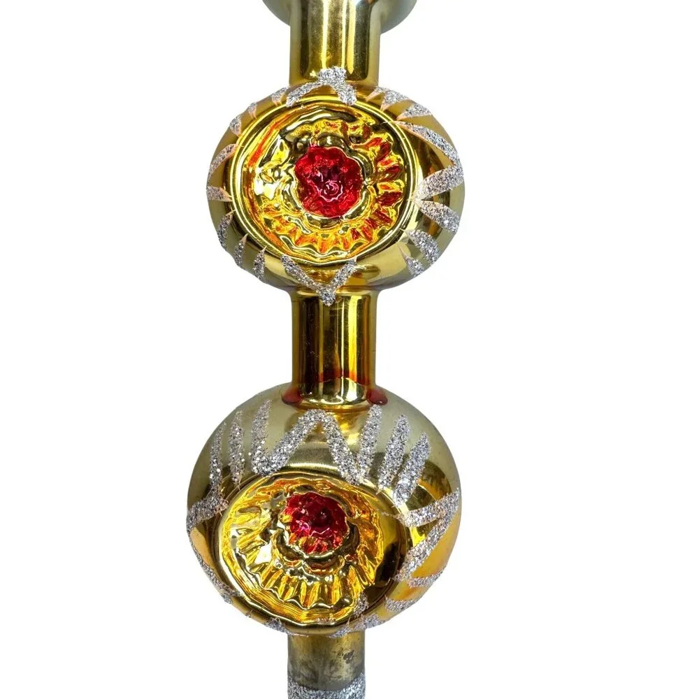 Vintage Larissa West Germany Double Indented Reflector Glass Tree Topper 13" Box - Picture 4 of 16